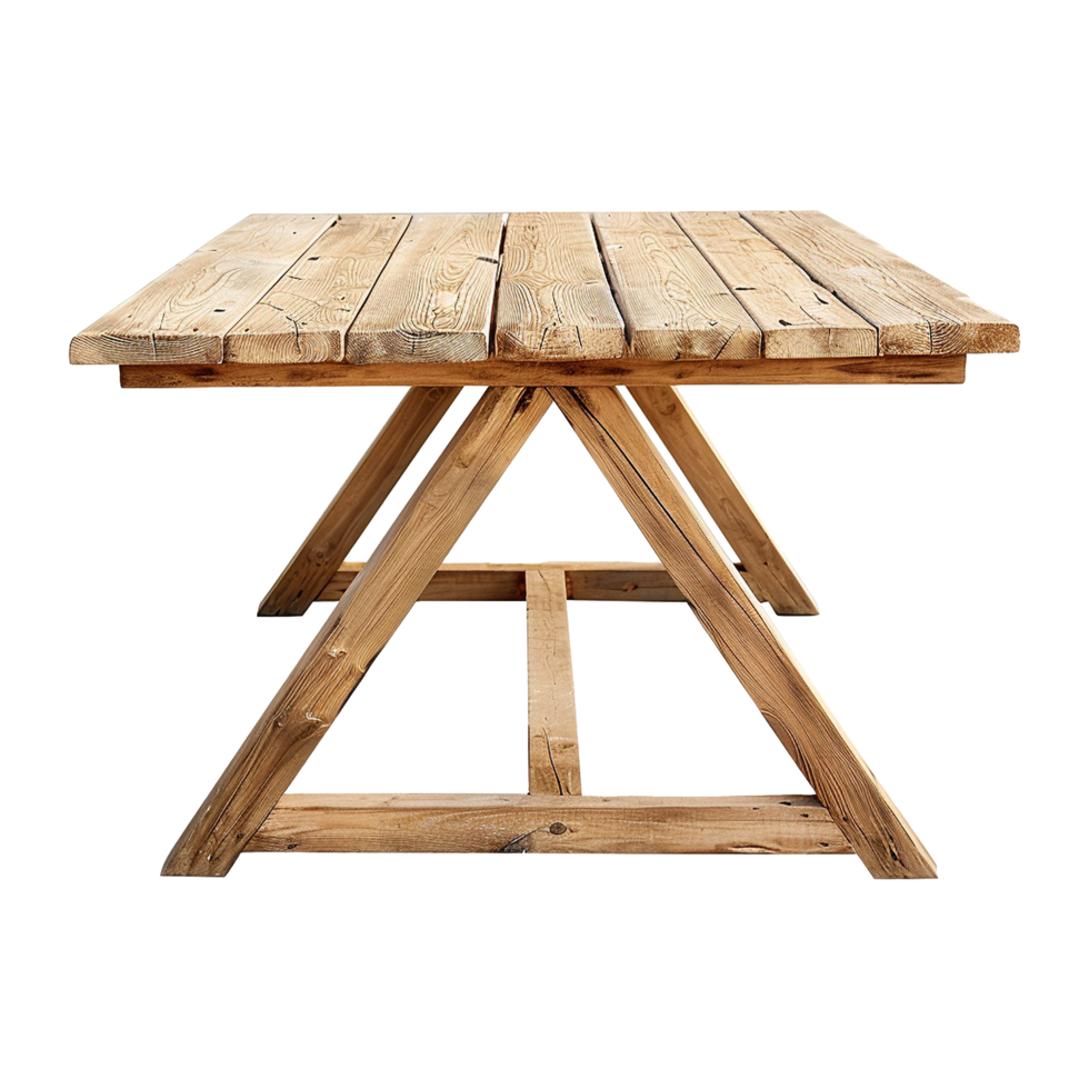 Wooden dining table from old tree isolated on a transparent background png
