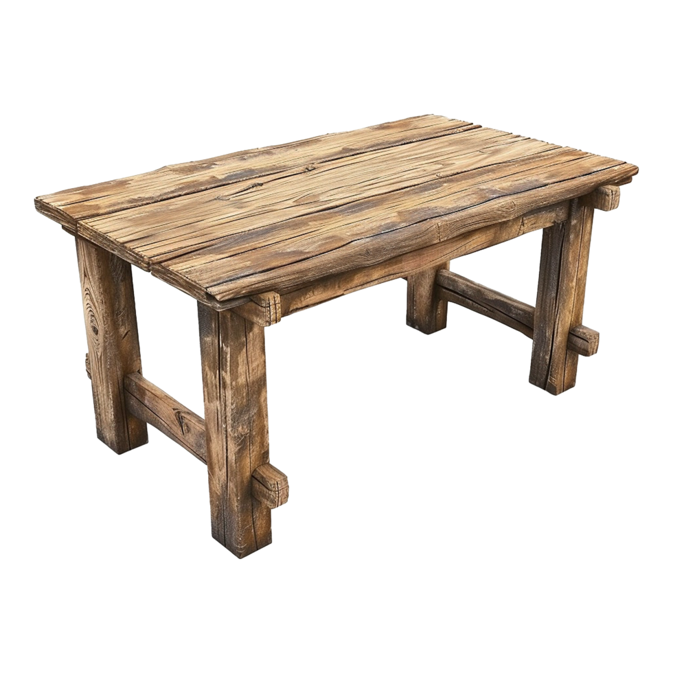 Wooden dining table from old tree isolated on a transparent background png