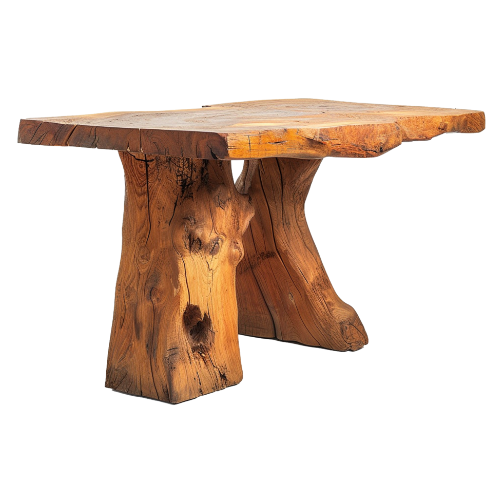 Wooden dining table from old tree isolated on a transparent background png