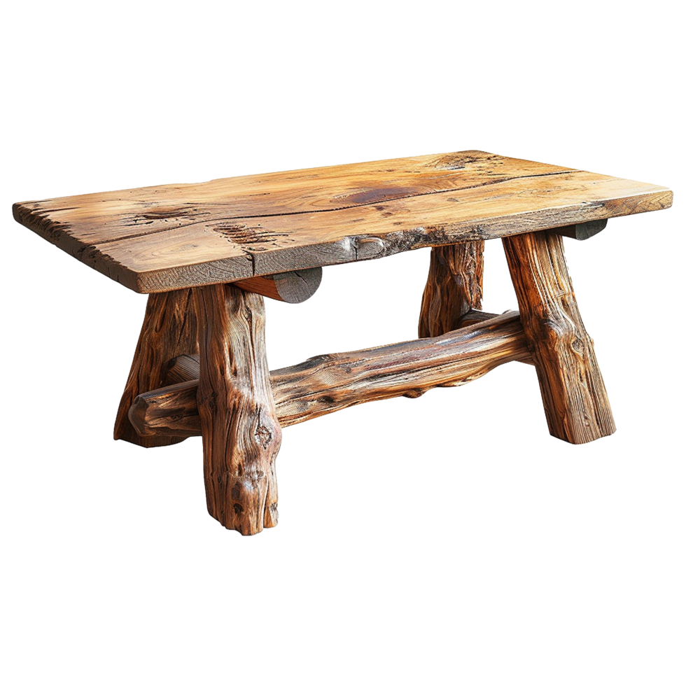 Wooden dining table from old tree isolated on a transparent background png