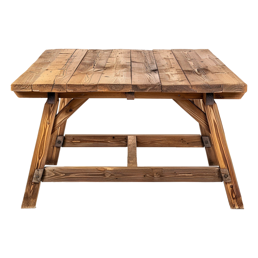 Wooden dining table from old tree isolated on a transparent background png