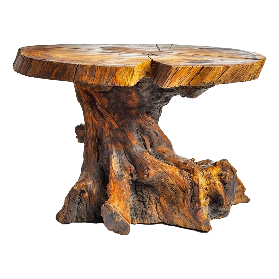 Wooden dining table from old tree isolated on a transparent background png
