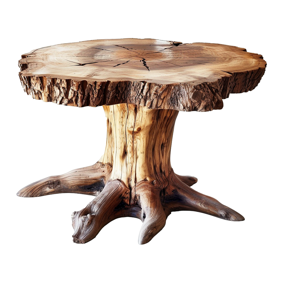 Wooden dining table from old tree isolated on a transparent background png
