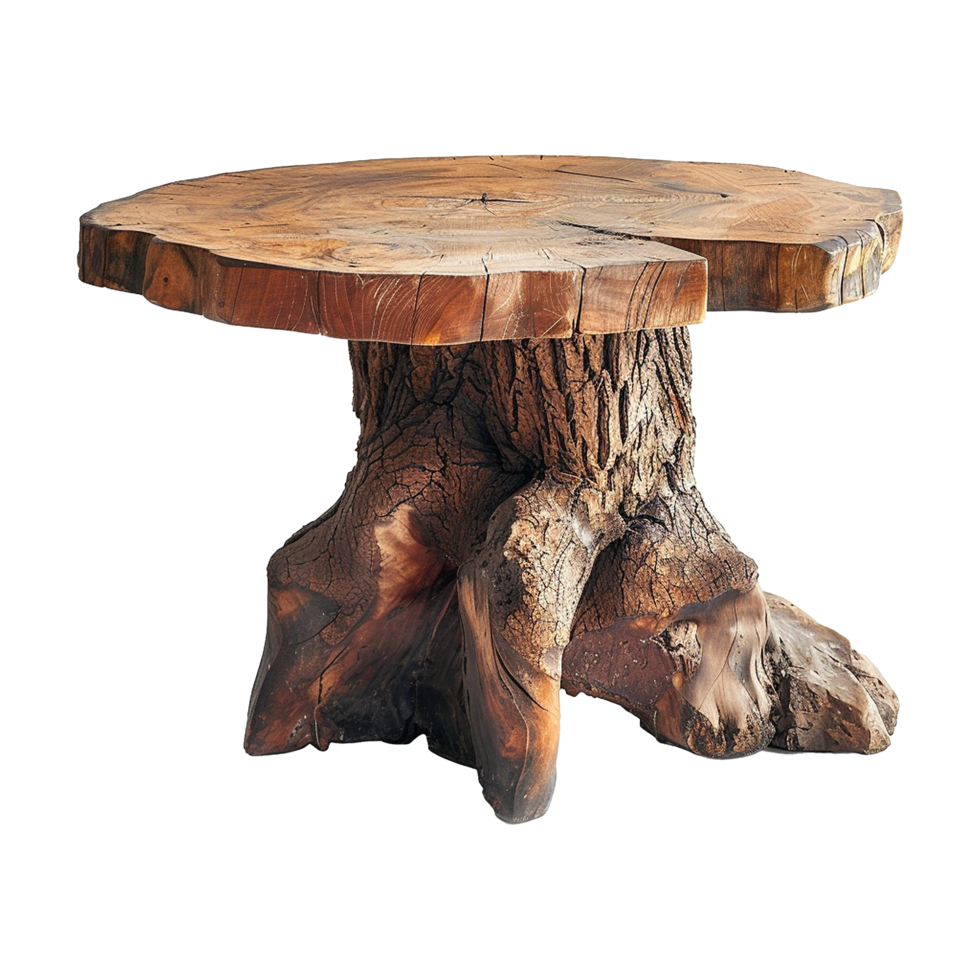 Wooden dining table from old tree isolated on a transparent background png