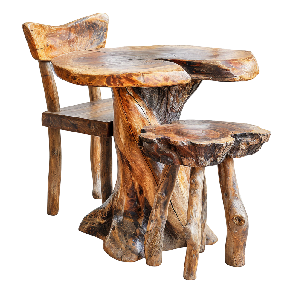 Wooden dining table from old tree isolated on a transparent background png