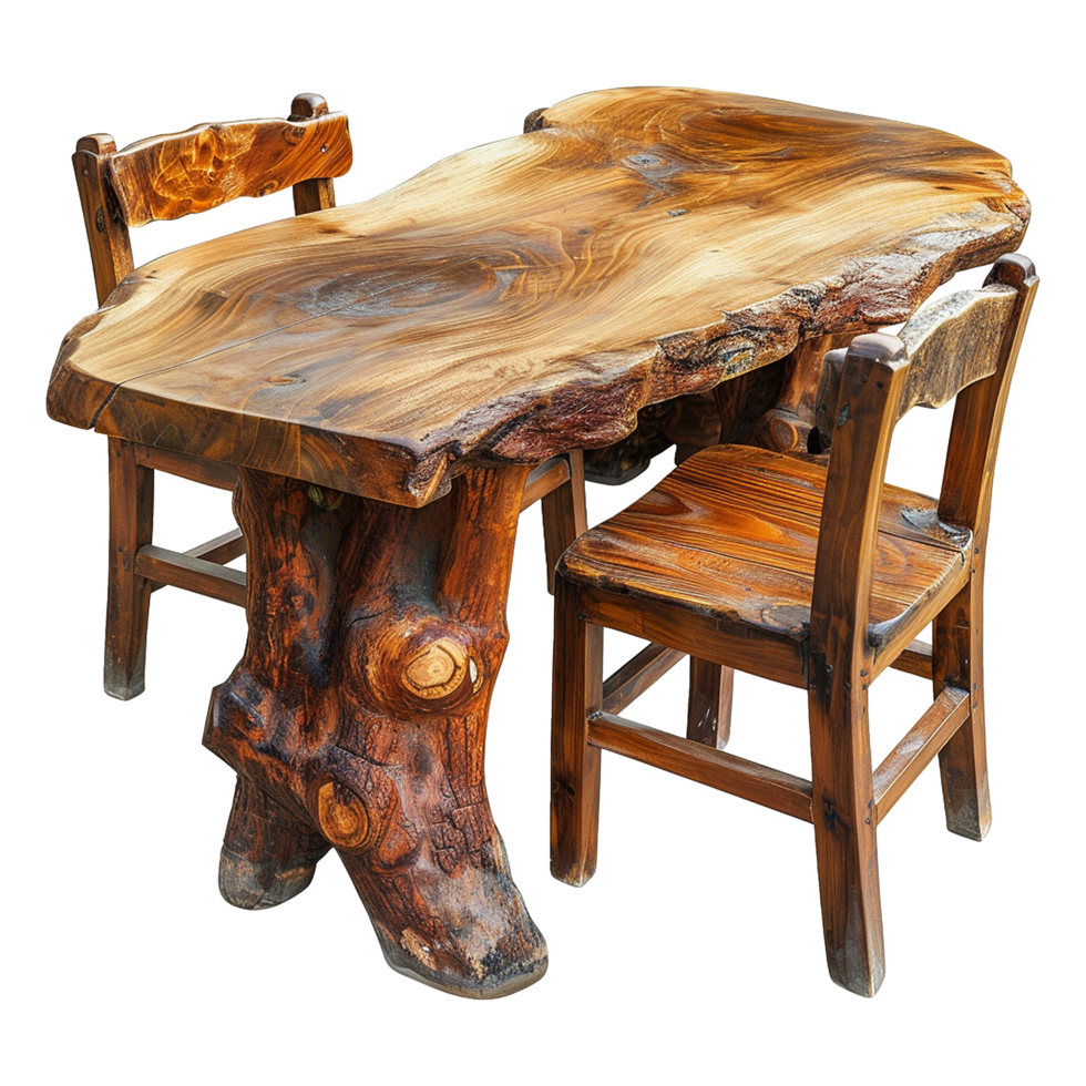 Wooden dining table from old tree isolated on a transparent background png