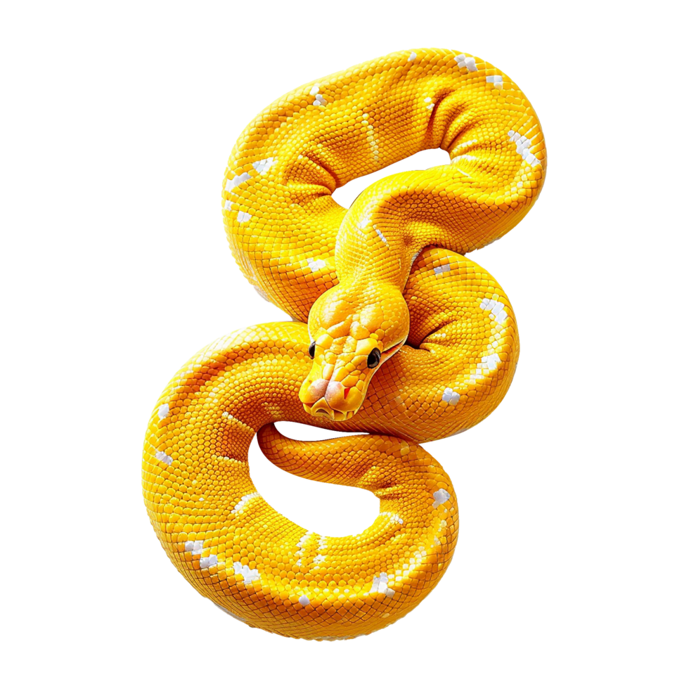 Yellow python snake isolated on transparent background png
