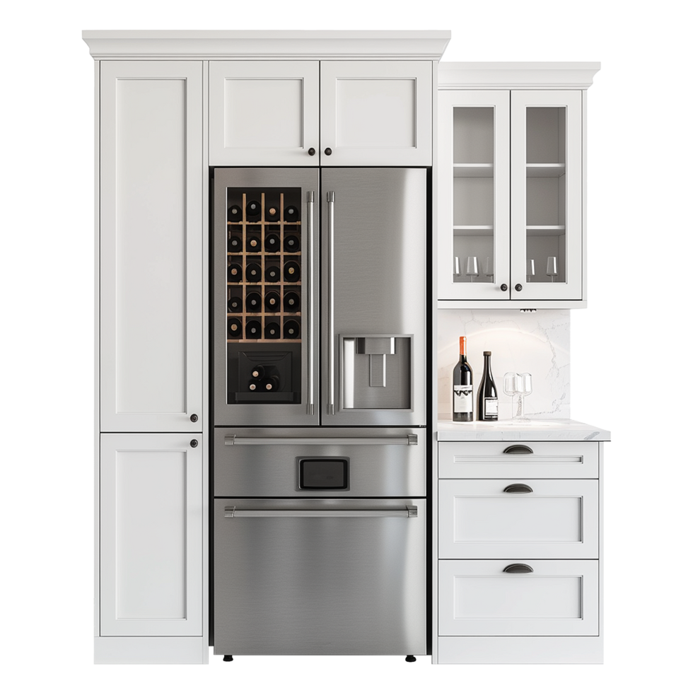 Wine and refrigerator cabinet in the kitchen isolated on transparent background png