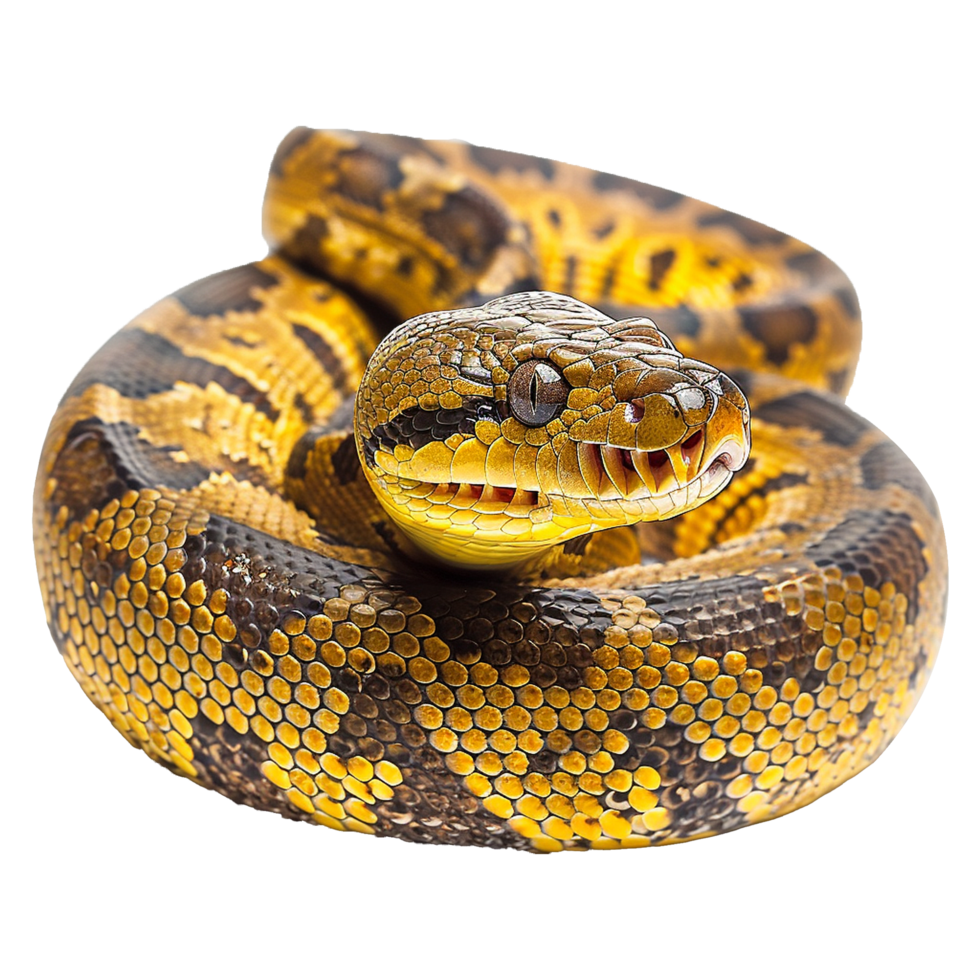 Yellow python snake isolated on transparent background png