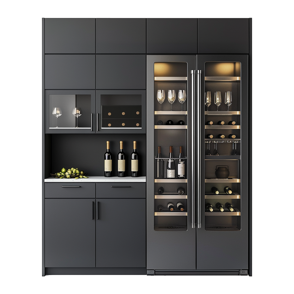 Wine and refrigerator cabinet in the kitchen isolated on transparent background png