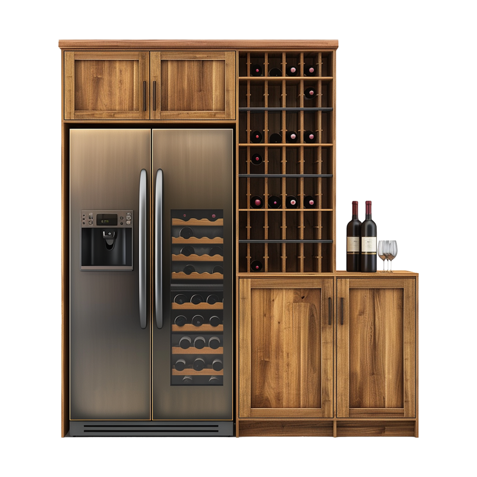Wine and refrigerator cabinet in the kitchen isolated on transparent background png