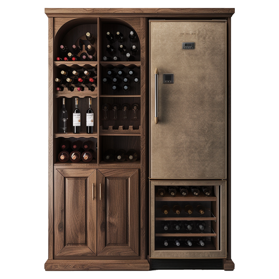 Wine and refrigerator cabinet in the kitchen isolated on transparent background png