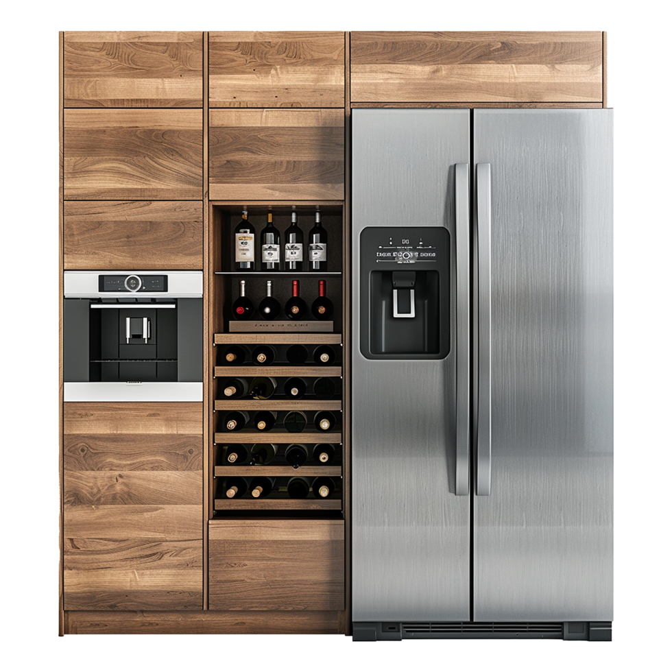 Wine and refrigerator cabinet in the kitchen isolated on transparent background png