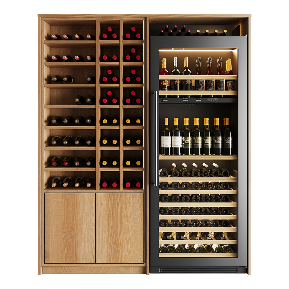Wine and refrigerator cabinet in the kitchen isolated on transparent background png