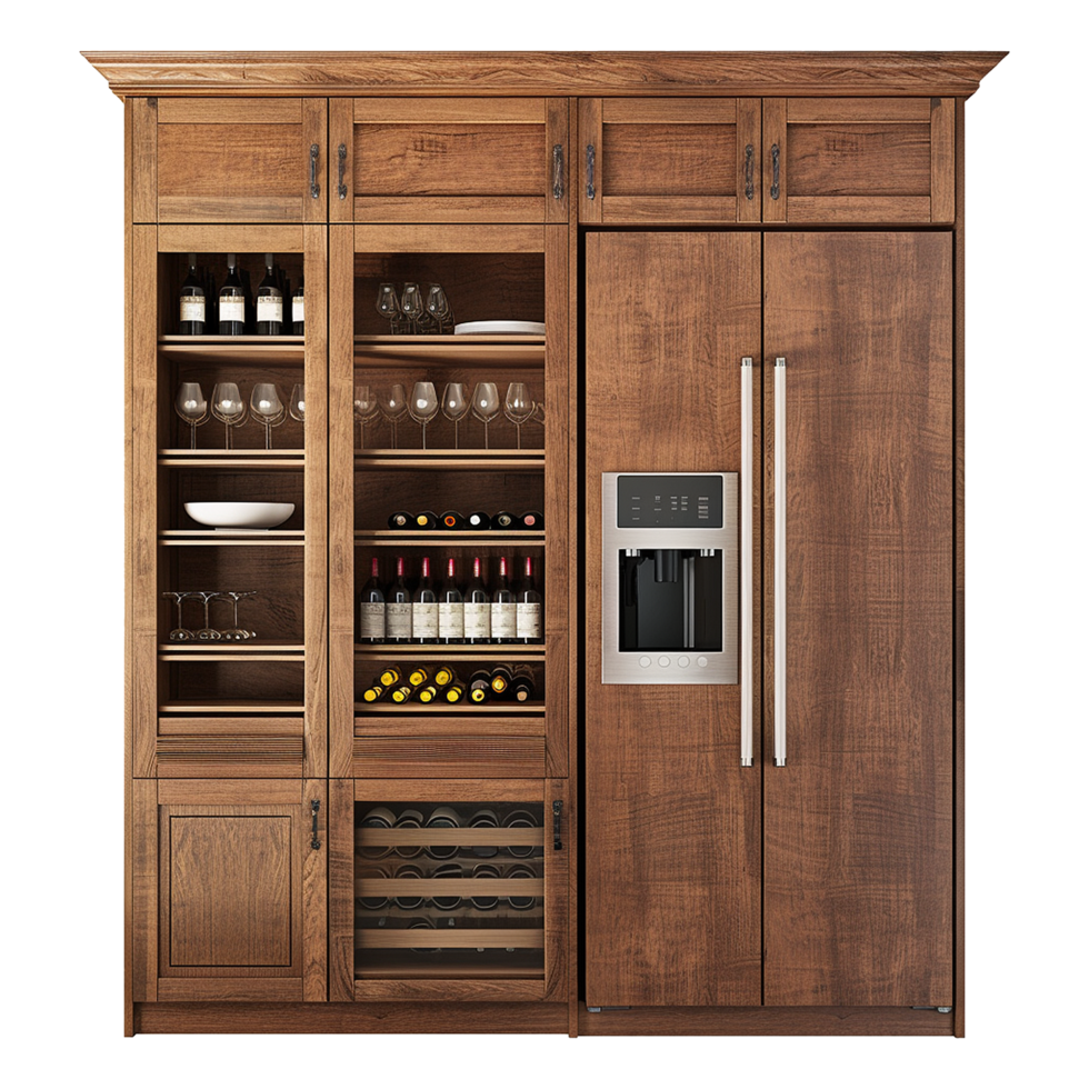 Wine and refrigerator cabinet in the kitchen isolated on transparent background png