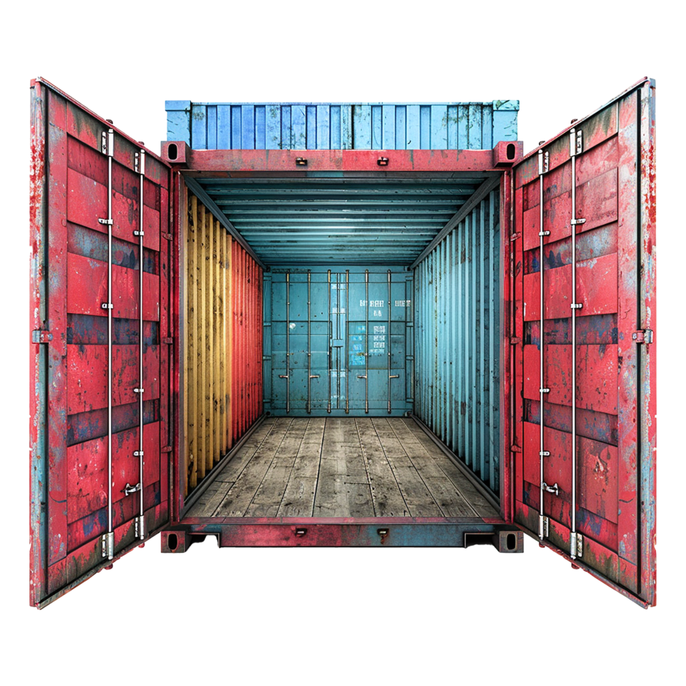 Cargo container with open view isolated on transparent background png