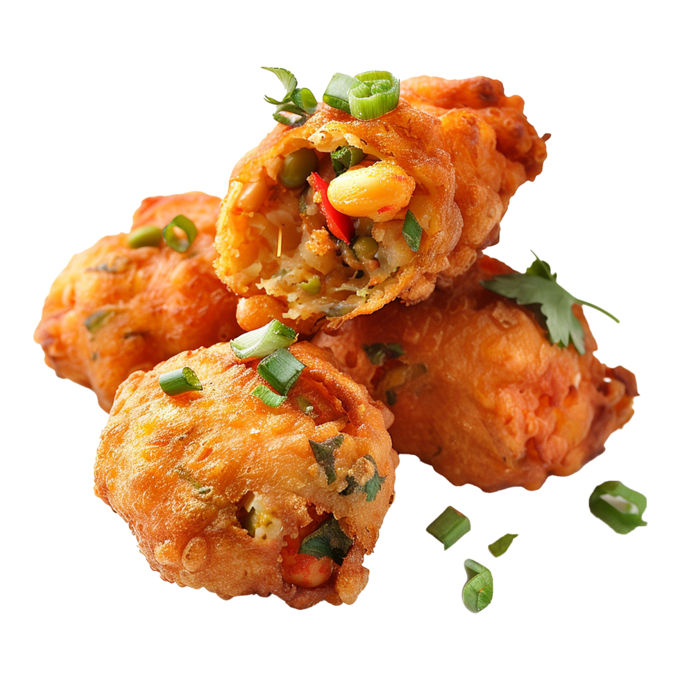 Deep fried bean fritters stuffed isolated on transparent background png