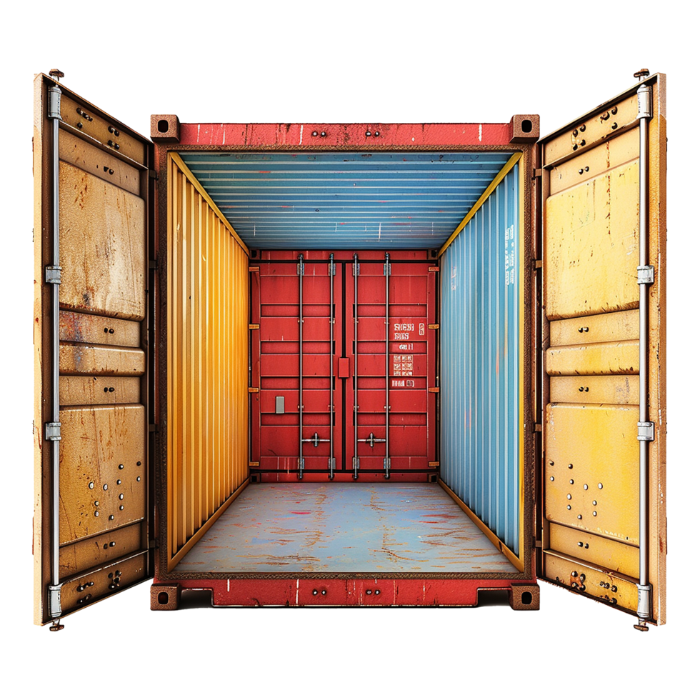 Cargo container with open view isolated on transparent background png