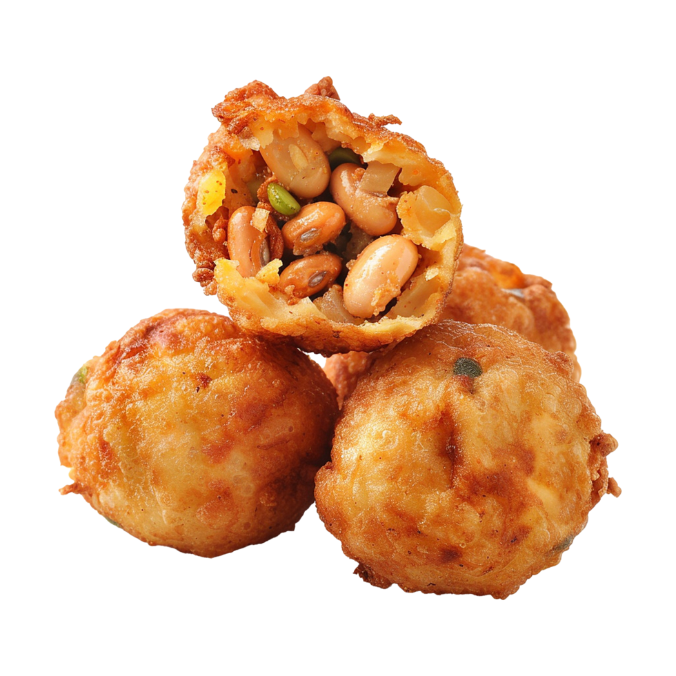 Deep fried bean fritters stuffed isolated on transparent background png