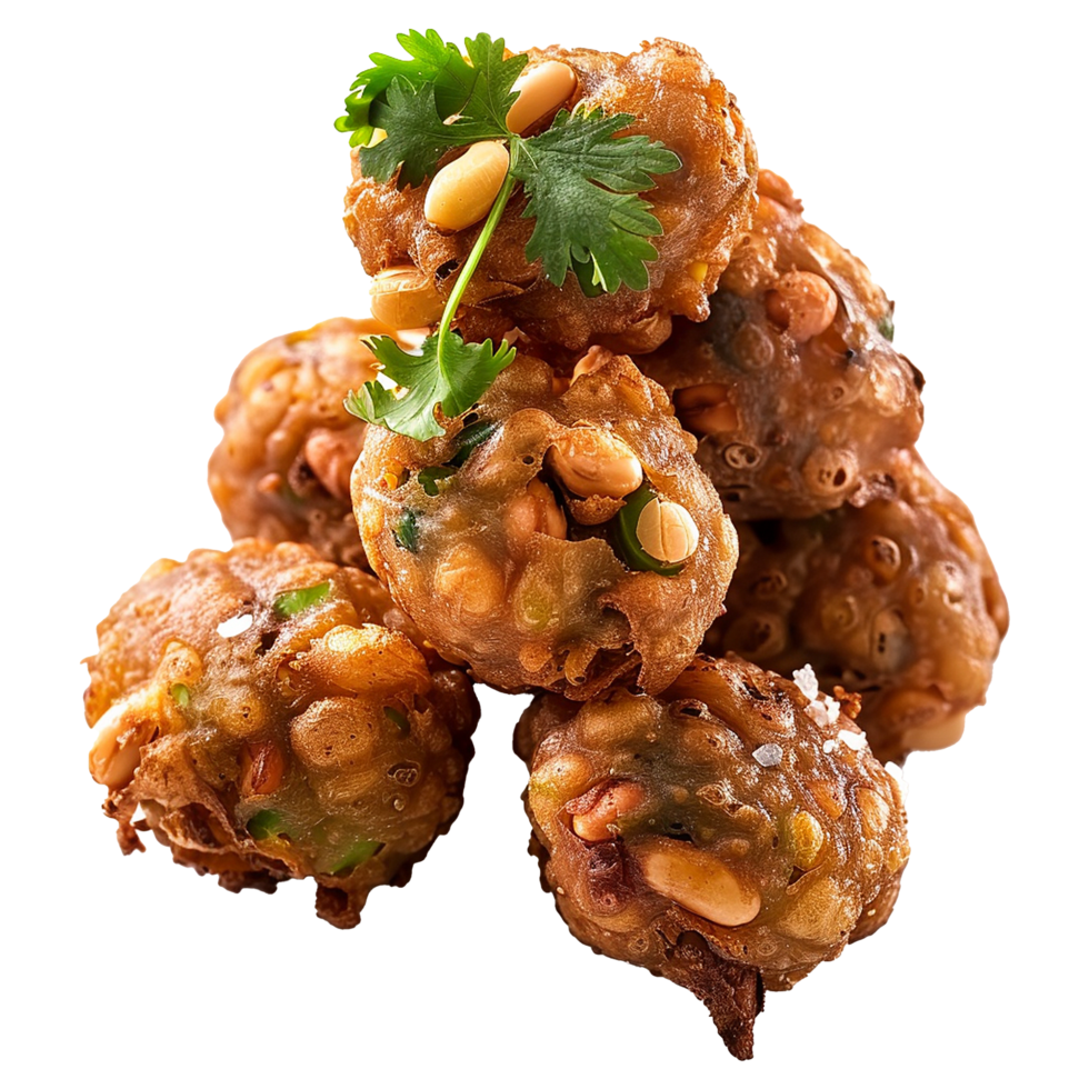 Deep fried bean fritters stuffed isolated on transparent background png