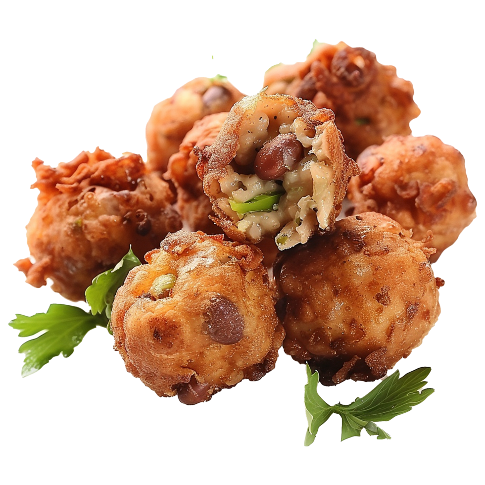 Deep fried bean fritters stuffed isolated on transparent background png