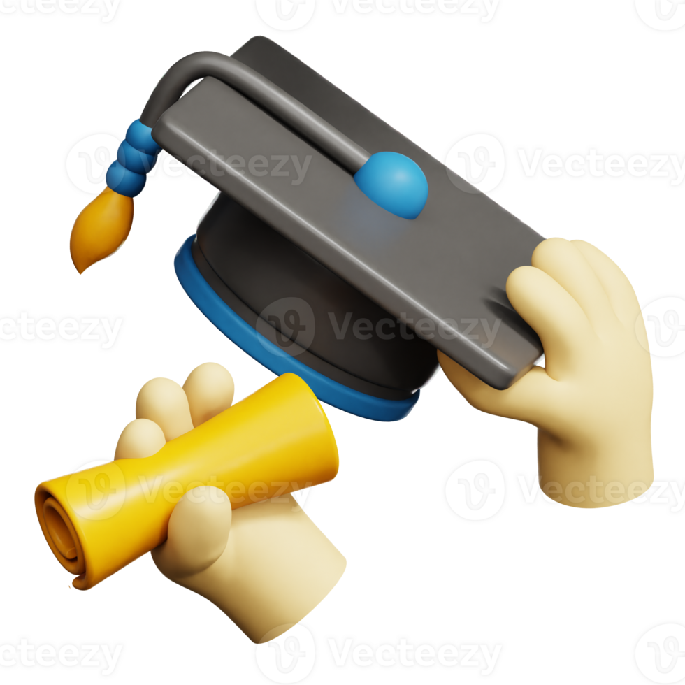 Hand with Certificate and toga 3d illustration png