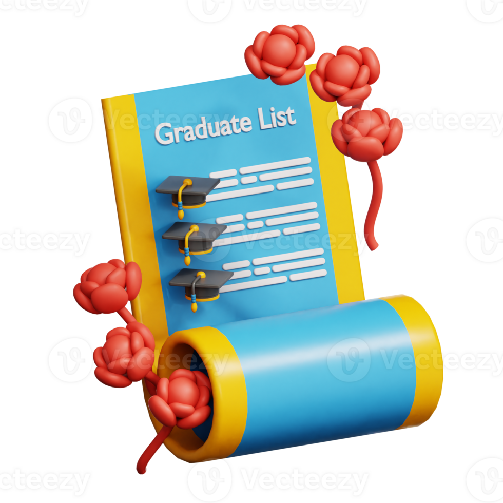 Graduation list 3d illustration png