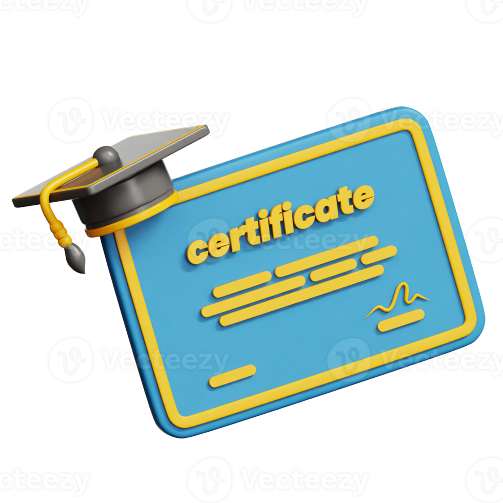 l'obtention du diplôme certificat 3d illustration png