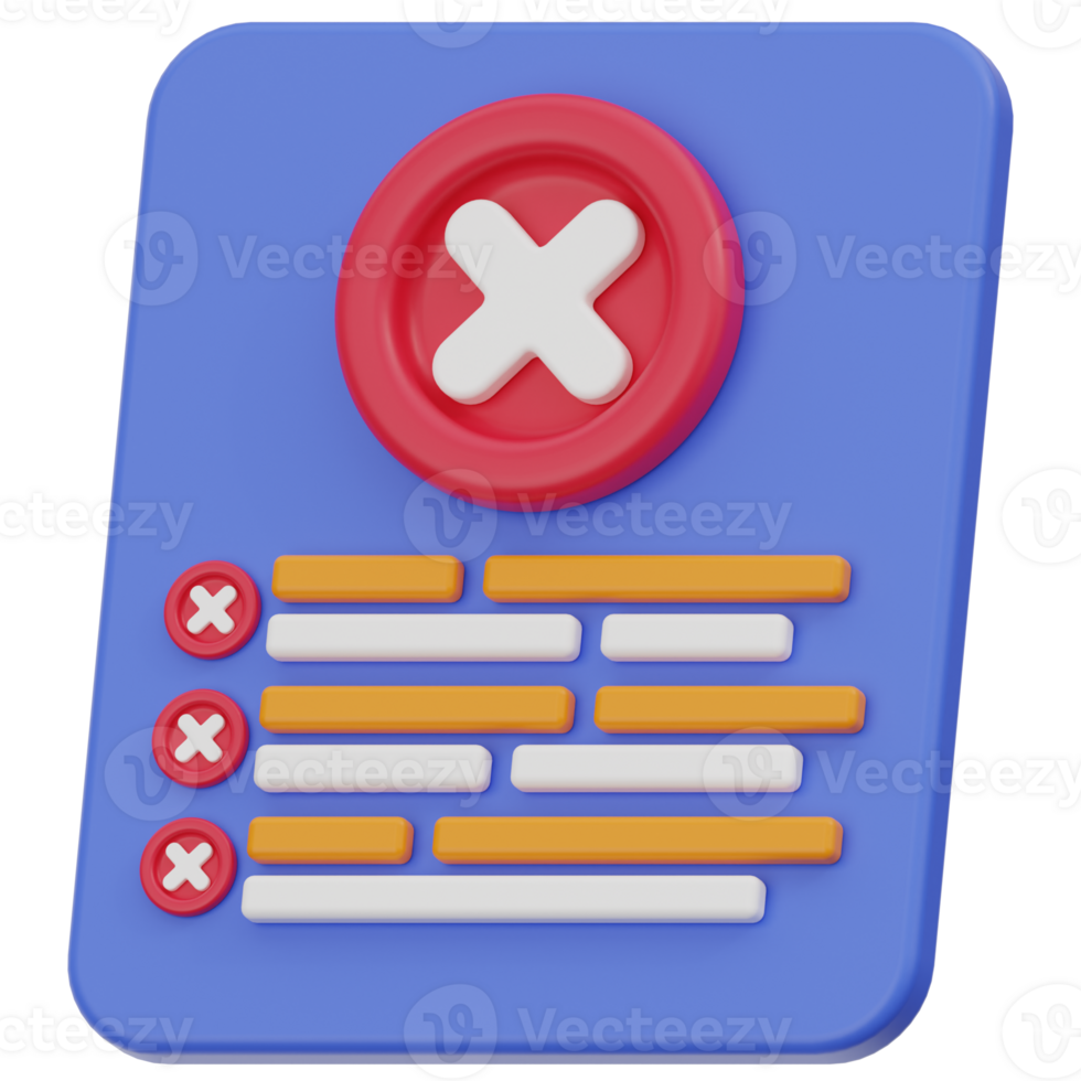 Rejected Document 3d illustration png
