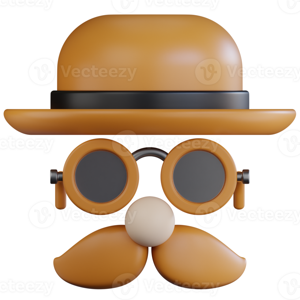 Moustache With Hat 3d illustration png