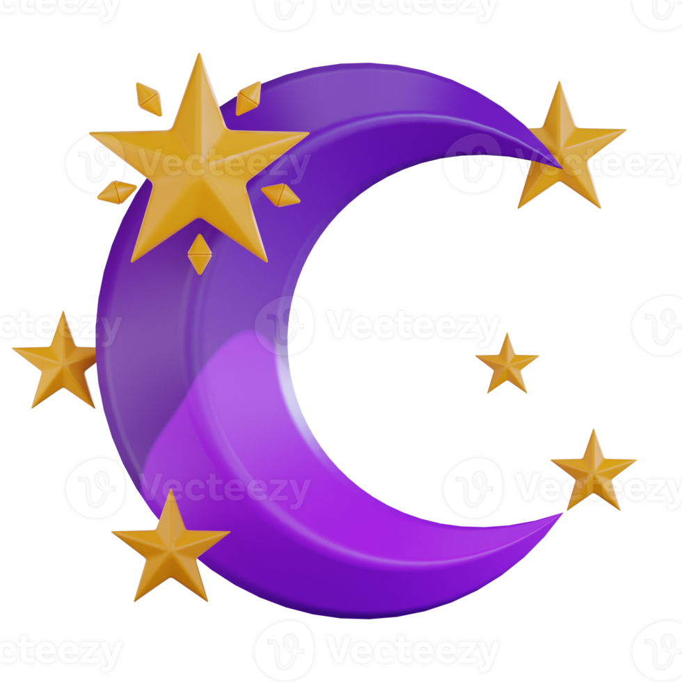 Half Moon And Stars 3d illustration png