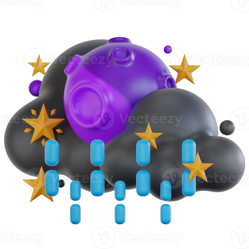 Drizzling At Night With Stars 3d illustration png