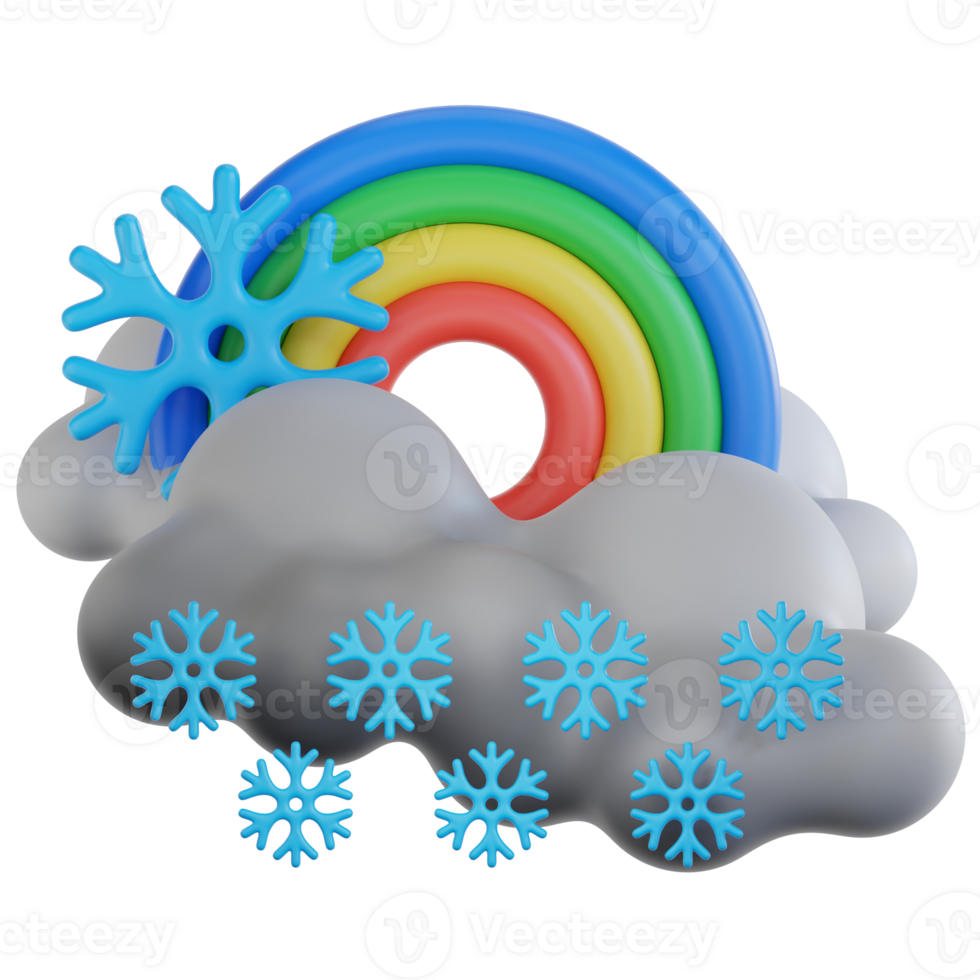 Cloudy Snowfall With Rainbow 3d illustration png