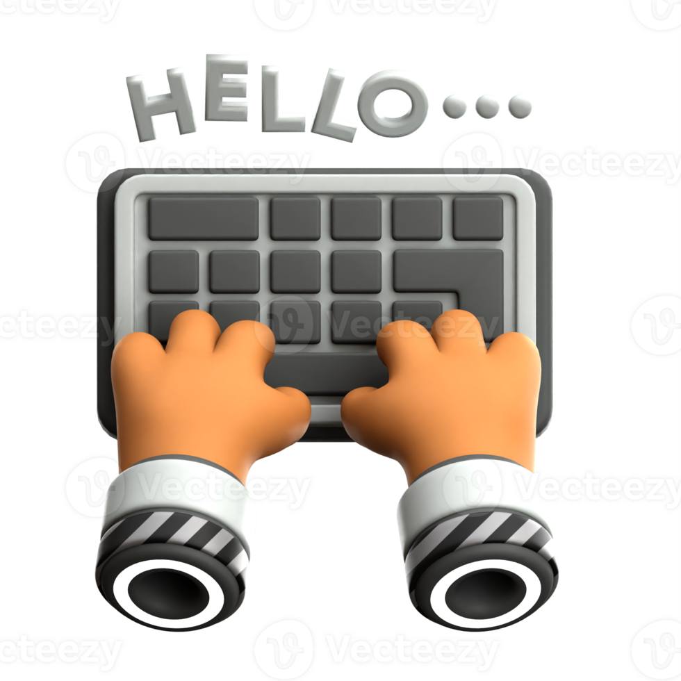Hand Typing On Virtual Screen 3d illustration png