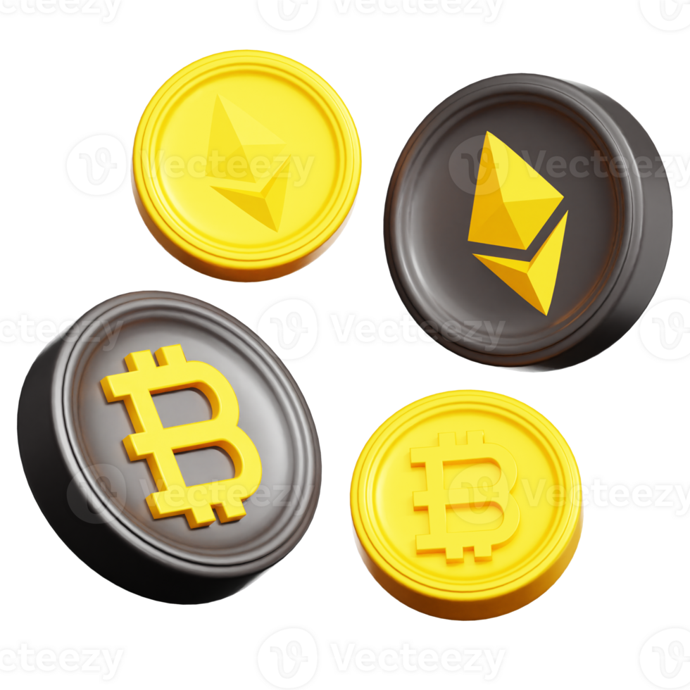 Ethereum Bitcoin transactions 3d illustration png