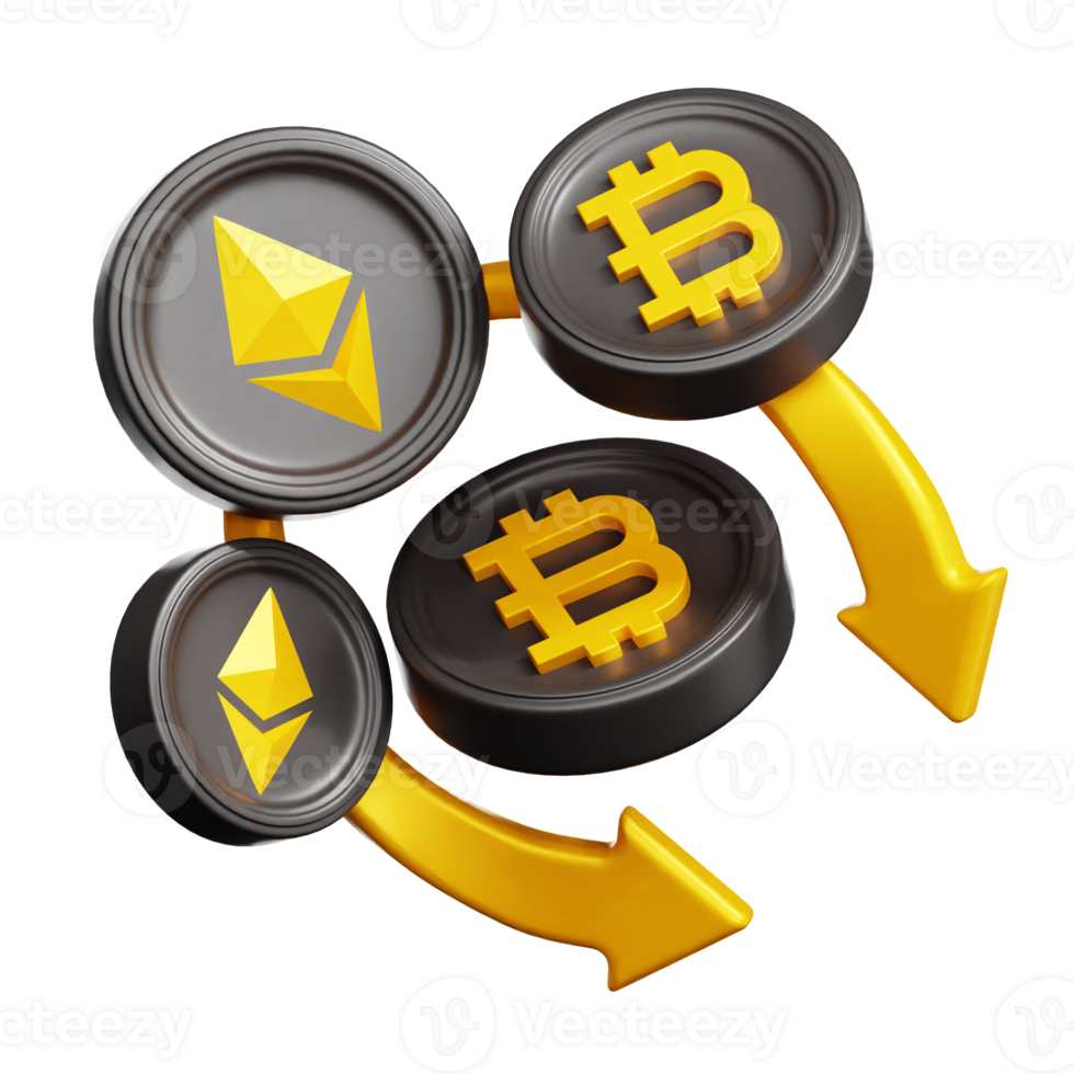 Ethereum Bitcoin down 3d illustration png