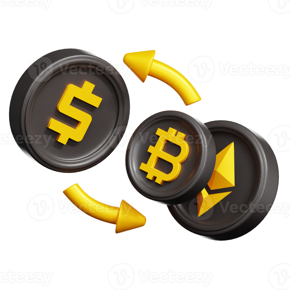 Ethereum Bitcoin Conversion 3d illustration png