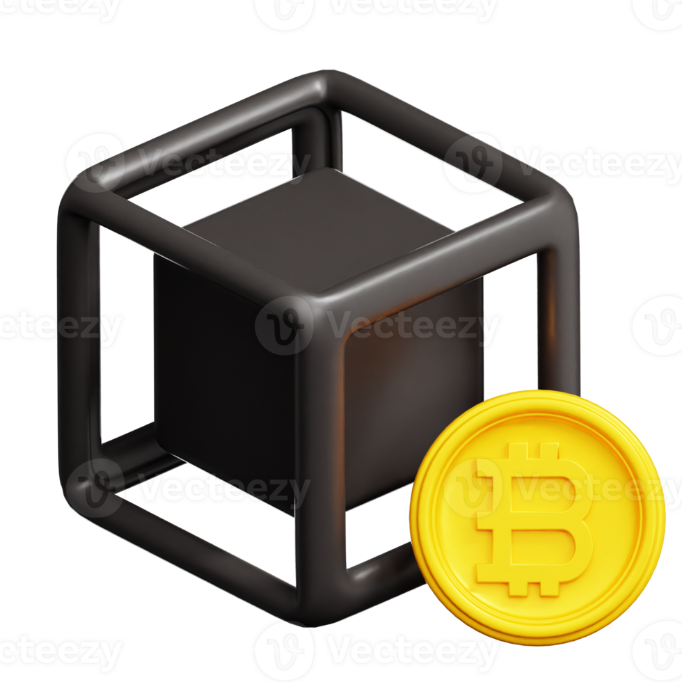 Block and Bitcoin 3d illustration png