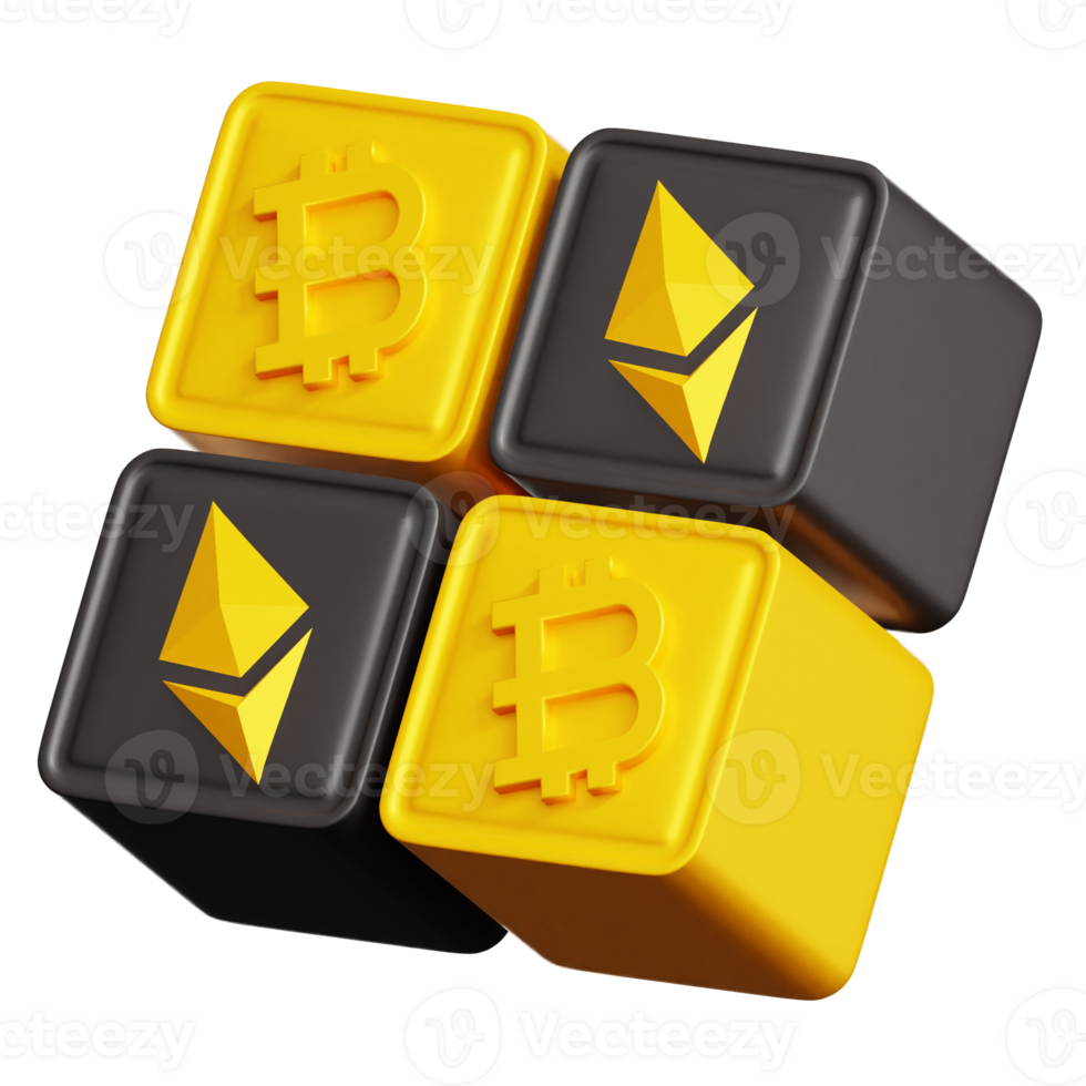 Ethereum Bitcoin Block 3d illustration png