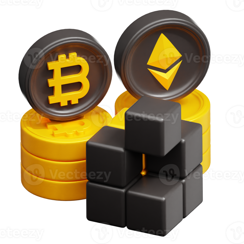 Ethereum Bitcoin Blockchain 3d illustration png