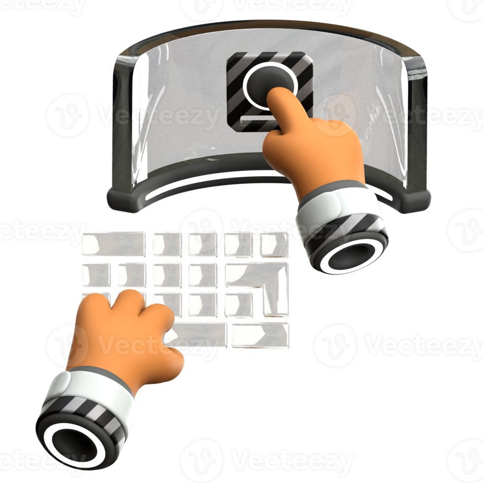 Working in virtual screen 3d illustration png