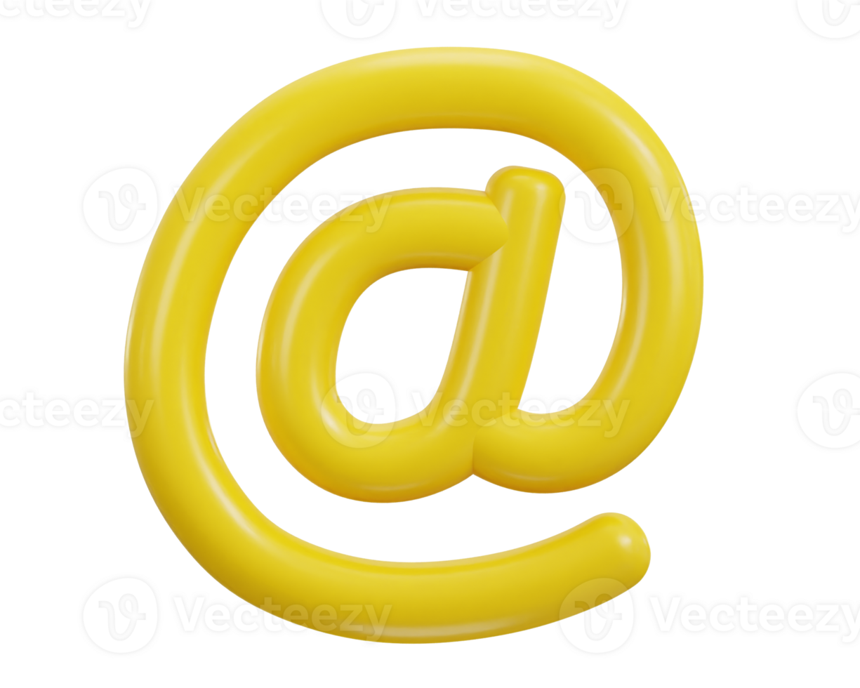 email icon on at the rate sign social media icon 3d render png