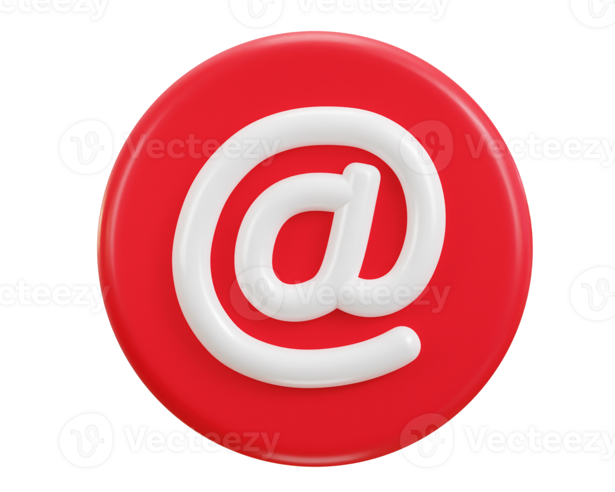 email icon on at the rate sign social media icon 3d render png