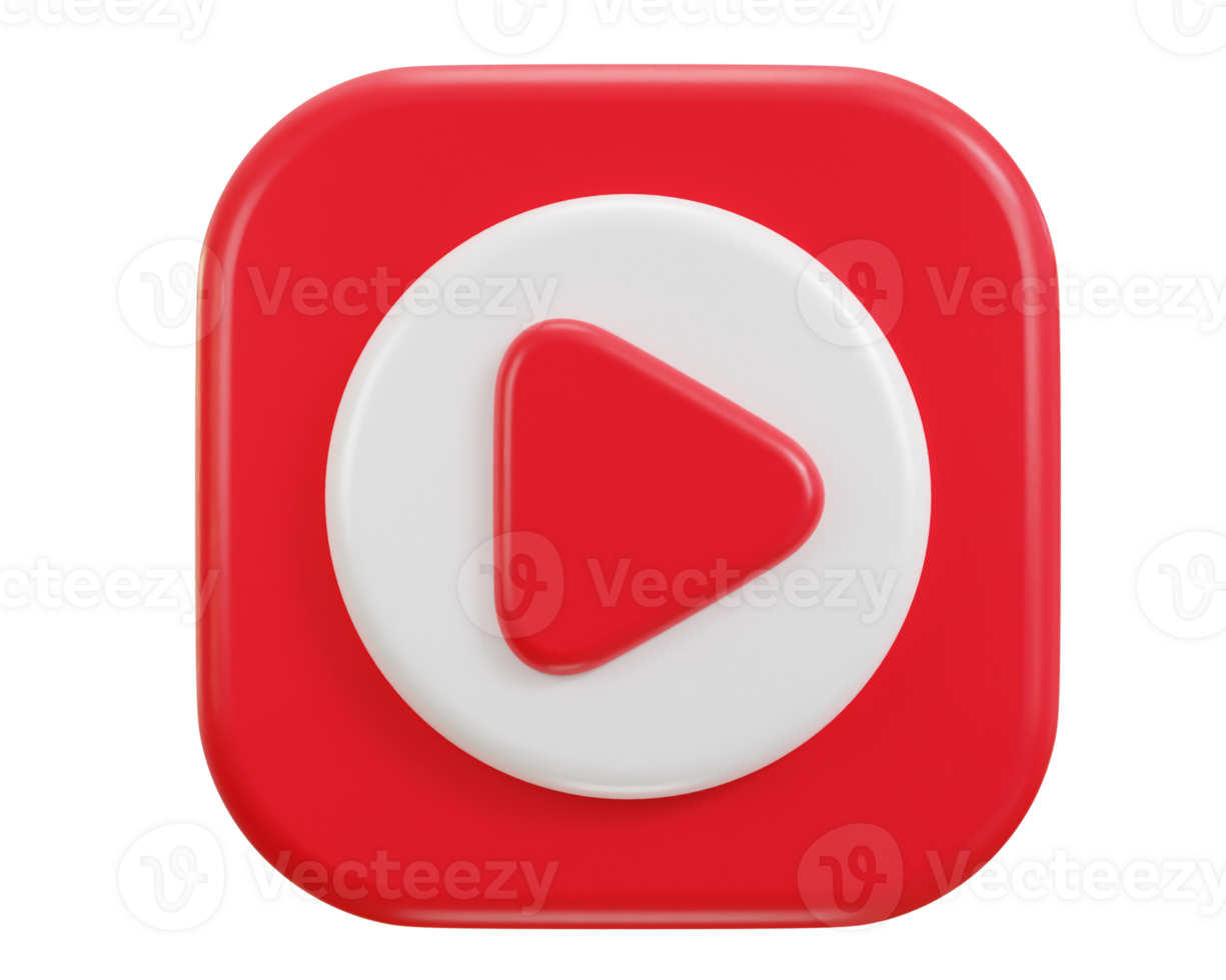 3d youtube play button icon illustration png