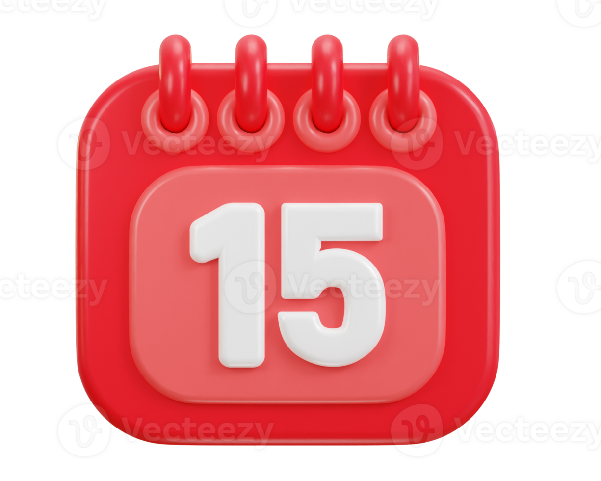 3d red shine calendar icon design date of 15 st png