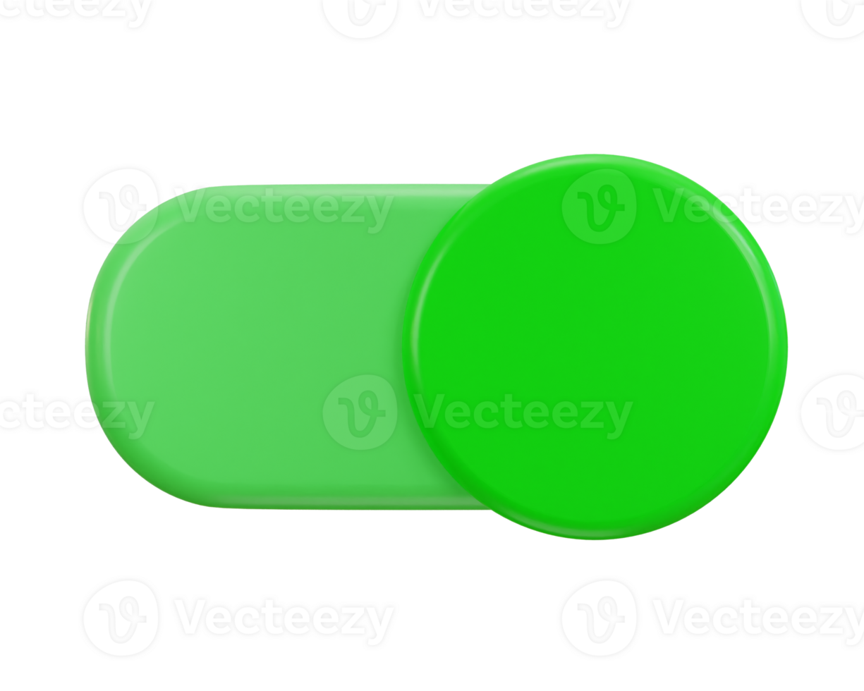 3d toggle switch button on icon in green color or set of switcher slider button icon illustration png