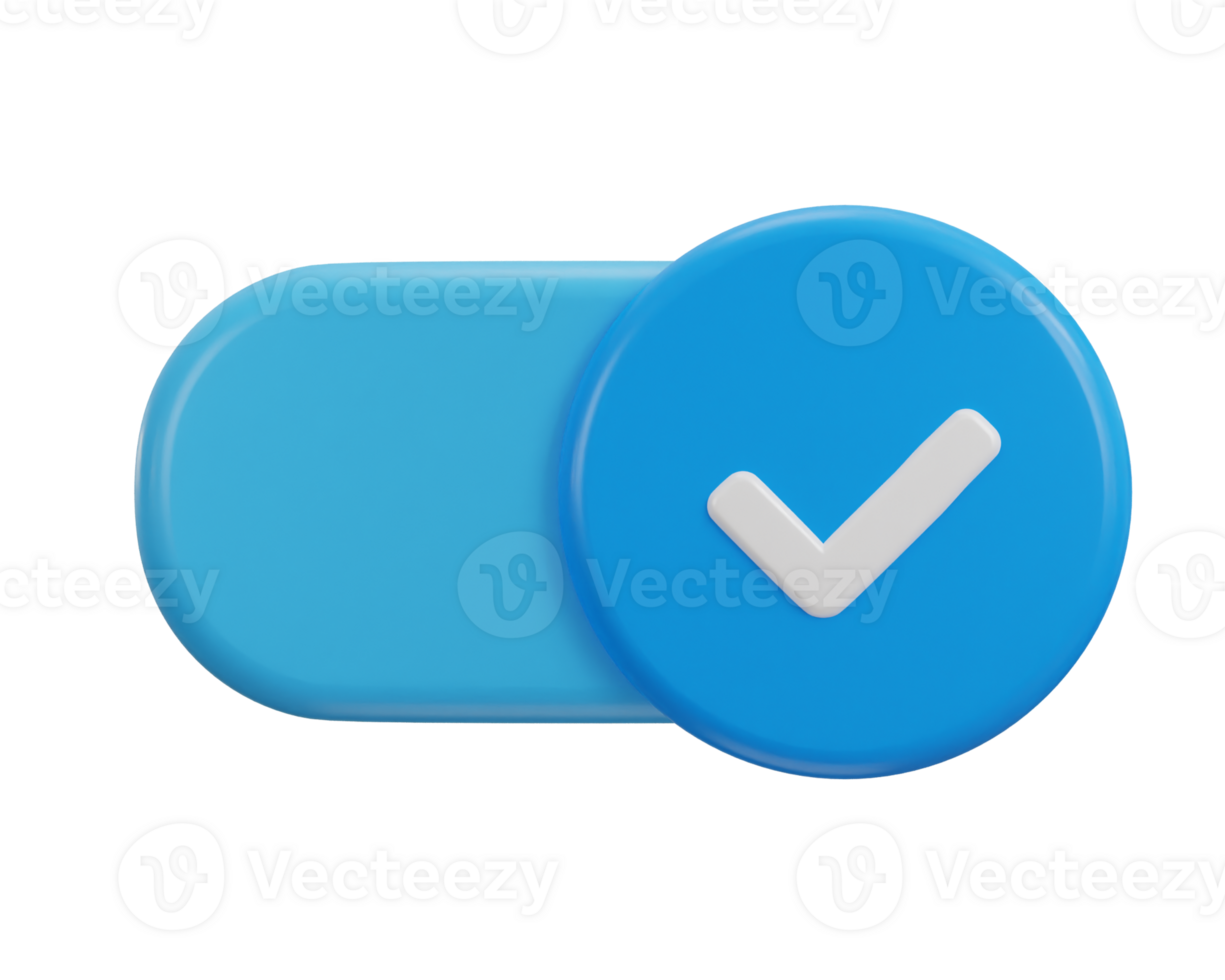 3d toggle switch on button with check mark icon illustration png