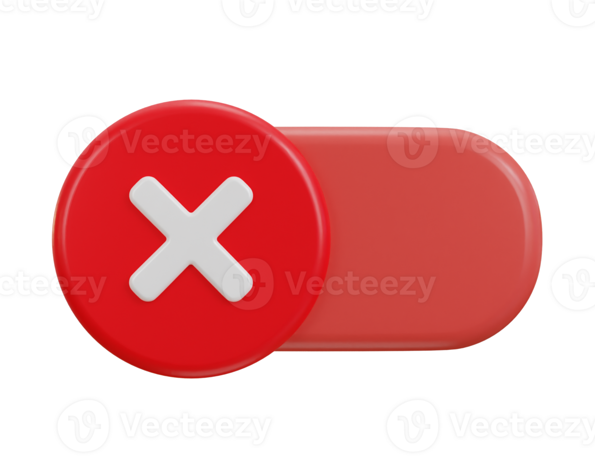 3d toggle switch off button icon in red color with cross mark icon illustration png