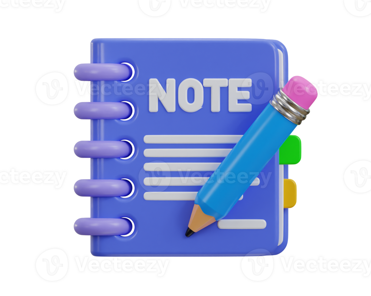 notepad icon with pencil icon 3d rendering illustration png