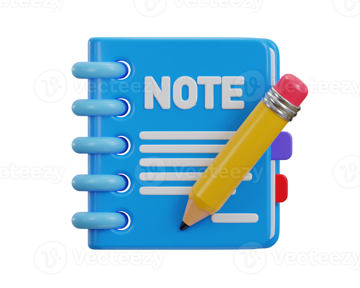 notepad icon with pencil icon 3d rendering illustration png